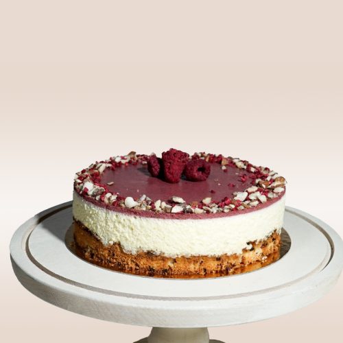málna, fehércsoki, mandula torta